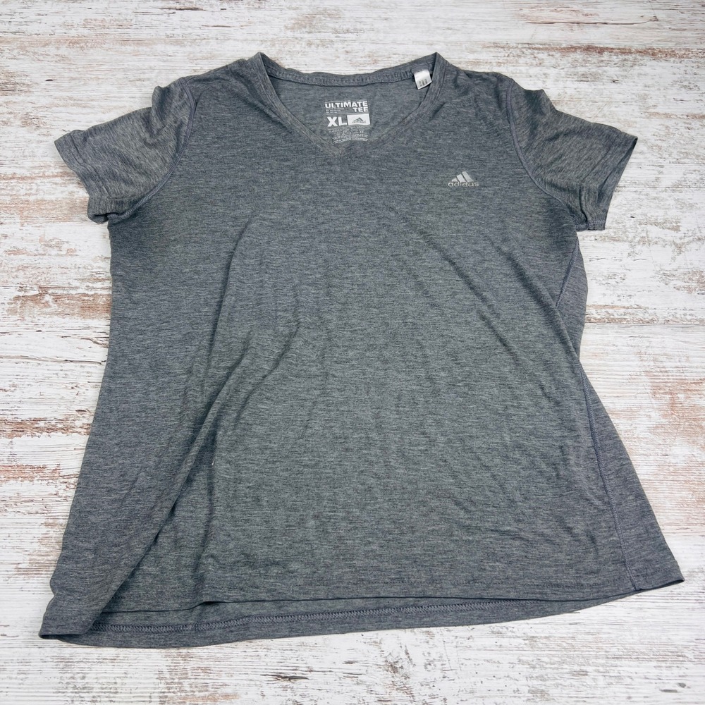 Adidas Ultimate Tee Women XL Gray V-Neck Climalite Poly Cotton T-Shirt